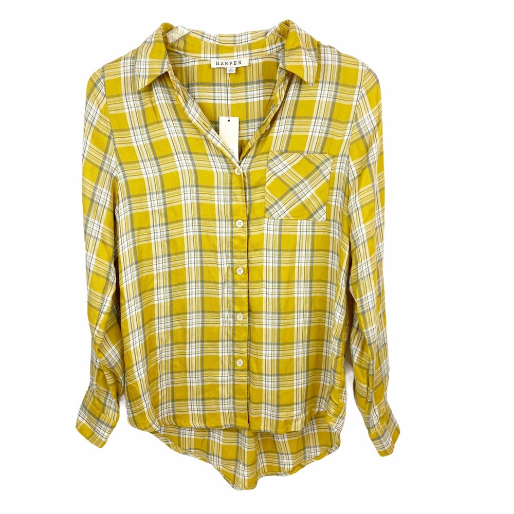 NWT HARPER Gold Button Down Hi Lo XS